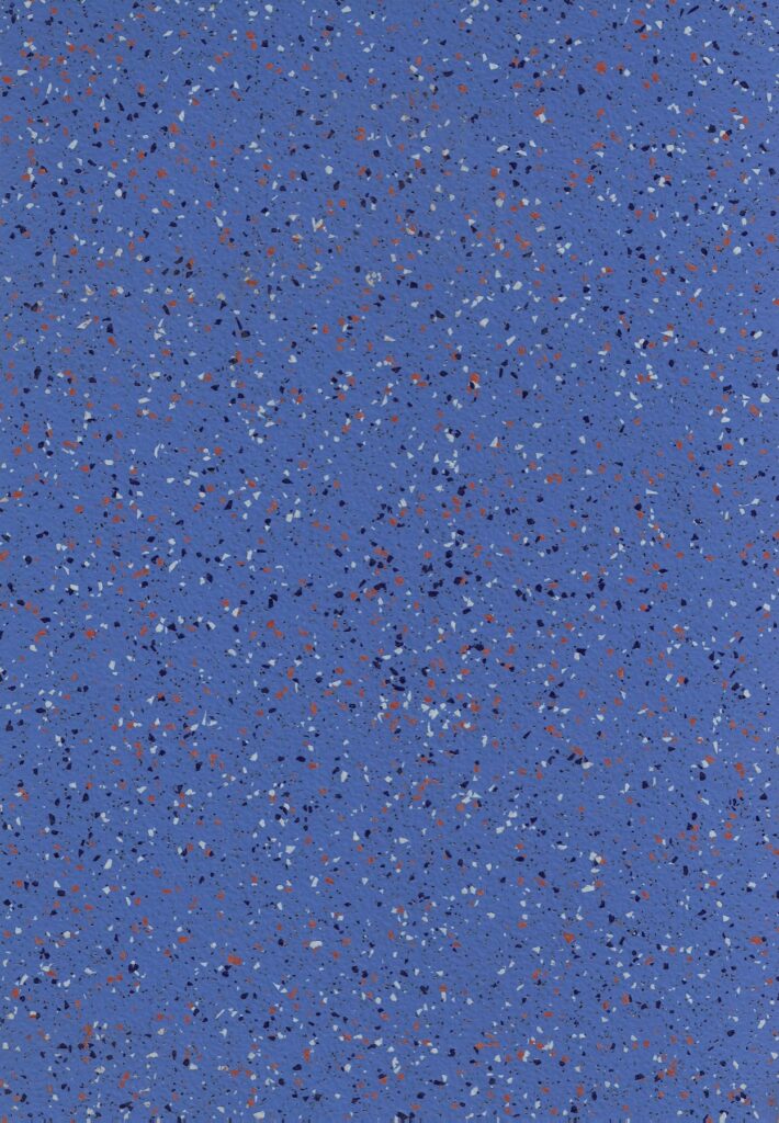 AU20-2507 anti-slip PVC flooring texture for bus and coach interiors, a blue base with red, navy and white chips