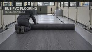 Bus PVC flooring installation guide inside a commercial passenger vehicle